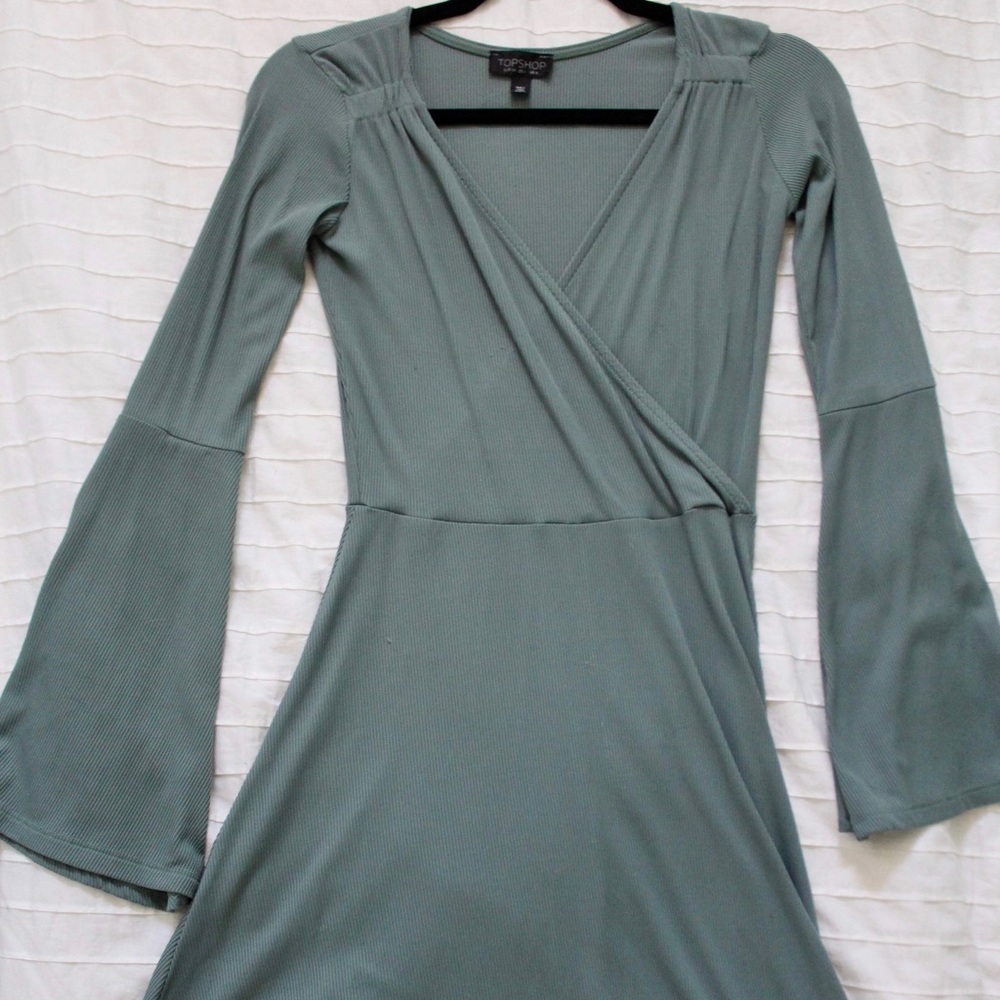 Topshop Ribbed Bell Sleeve Dress